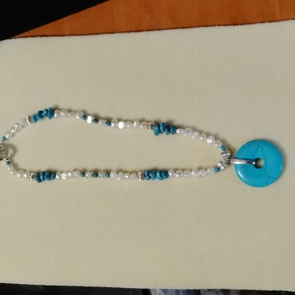 HAND CRAFTED PEARL AND TURQUOISE NECKLACE